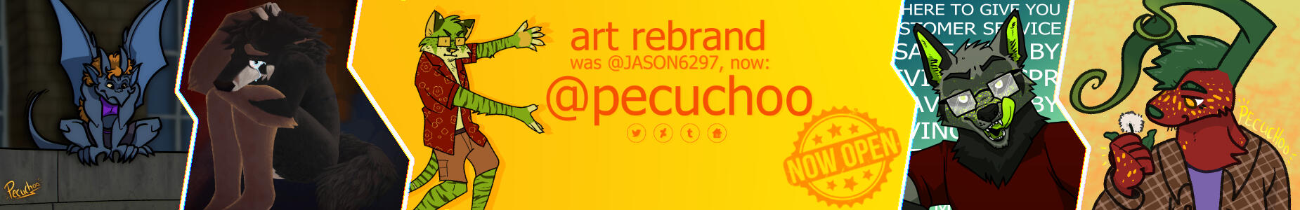 art rebrand banner announcement. was jason6297, now pecuchoo. digital art commissions are open